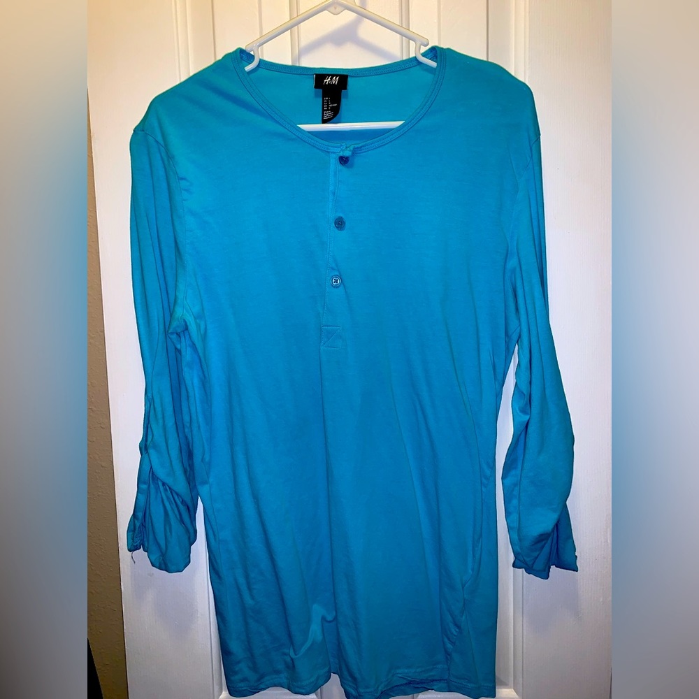H&M large turquoise shirt with rollup button sleeves